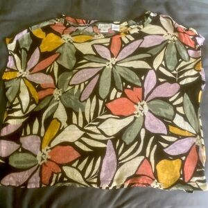 Nicole Miller Floral Pattern Knit Linen Top in Black Purple Green Size Medium
